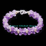 New Natural Amethyst Crystal Quartz Stone & Fresh Water Pearl & 925 Sterling Silver Bead Design Bracelet, Love Gift, Size M